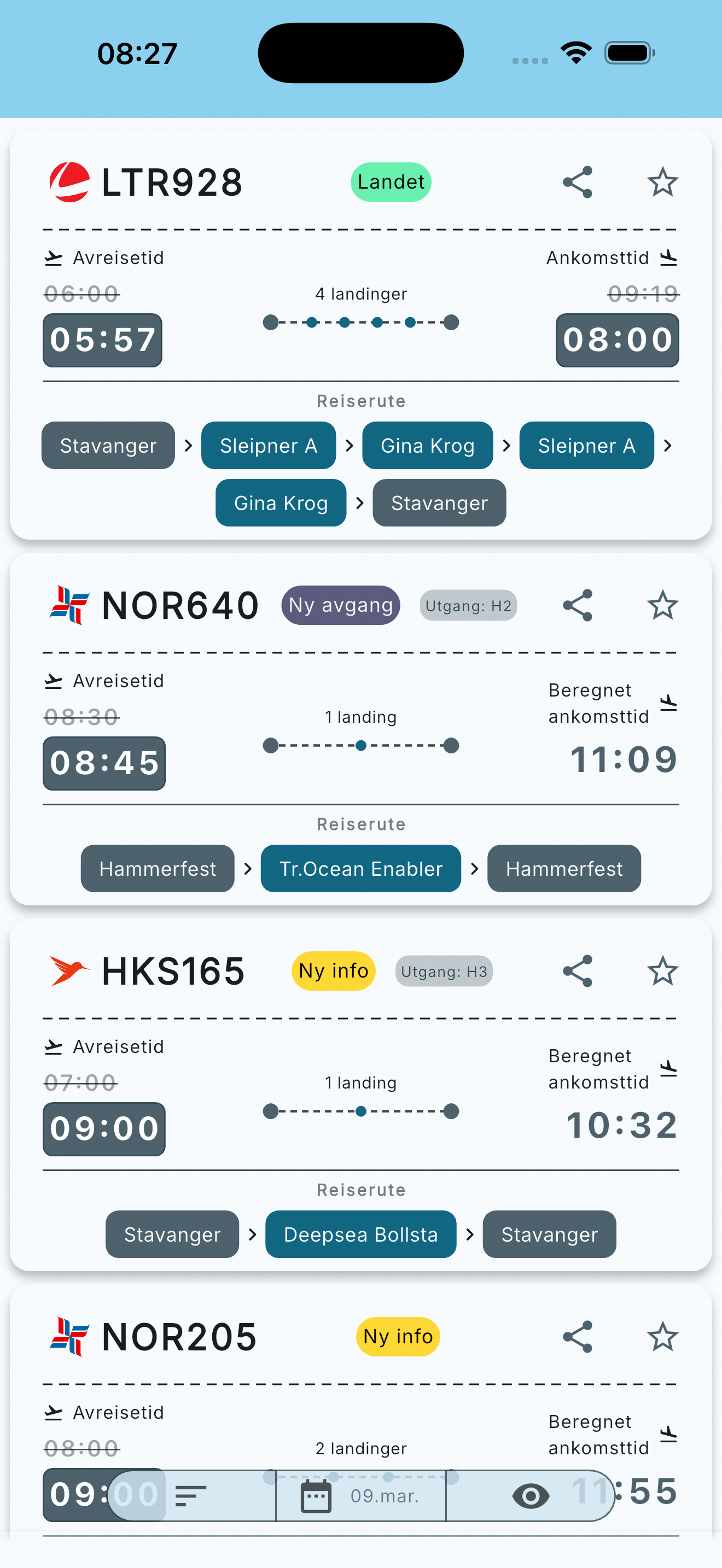 Utreise avgangsoversikt